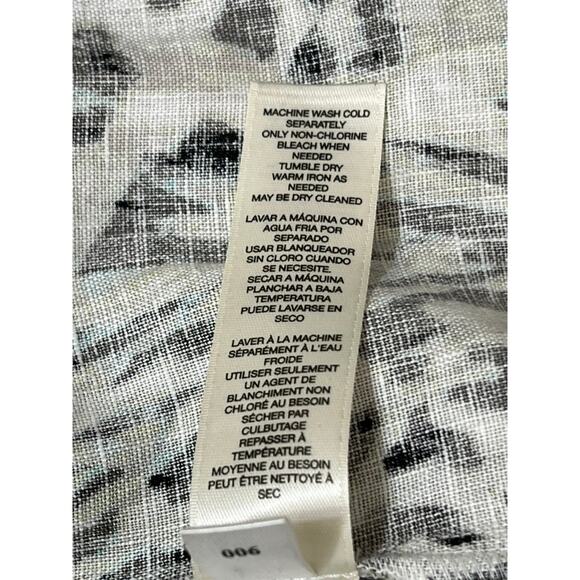 Chico's White Animal Print 100% Linen Zipper Pockets Moto Open Blazer Size 2 - Picture 10 of 11